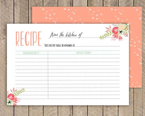 Bridal shower recipe card, Printable recipe Card 4x6, instant download ...