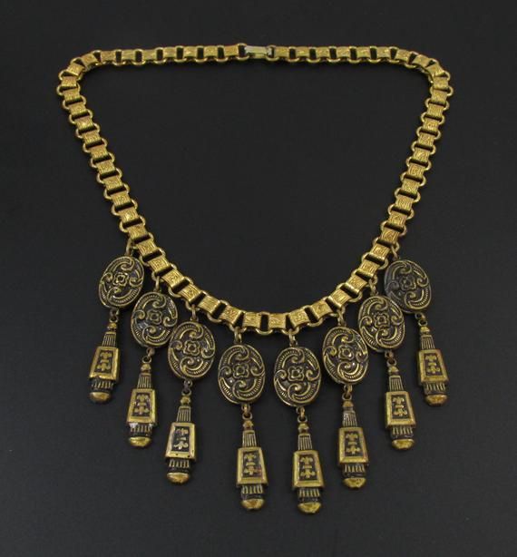 Earrings,Bracelet and Pendent Set Hand Painted Turquoise Gold and White with Brass