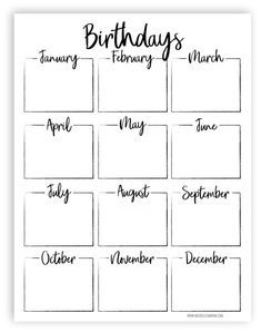 free printable keep track of all your friends and family birthdays