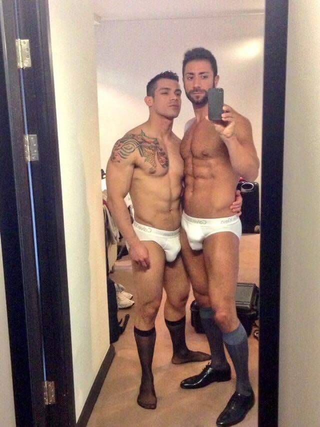 Bisexual men in white briefs