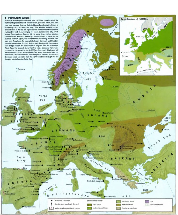 map of post glacial europe shows human settlements and environmental zones of europe ca 9000