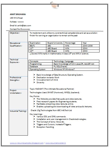 Professional Curriculum Vitae / Resume Template for All Job Seekers Sample Template of an Excellent Fresher B Tech IT (Information Technology) Resume Sample, Professional Curriculum Viate with Free Download in Word Doc (2 Page Resume) (Click Read More for Viewing and Downloading the Sample) ~~~~ Download as many CV's for MBA, CA, CS, Engineer, Fresher, Experienced etc / Do Like us on Facebook for all Future Updates ~~~~