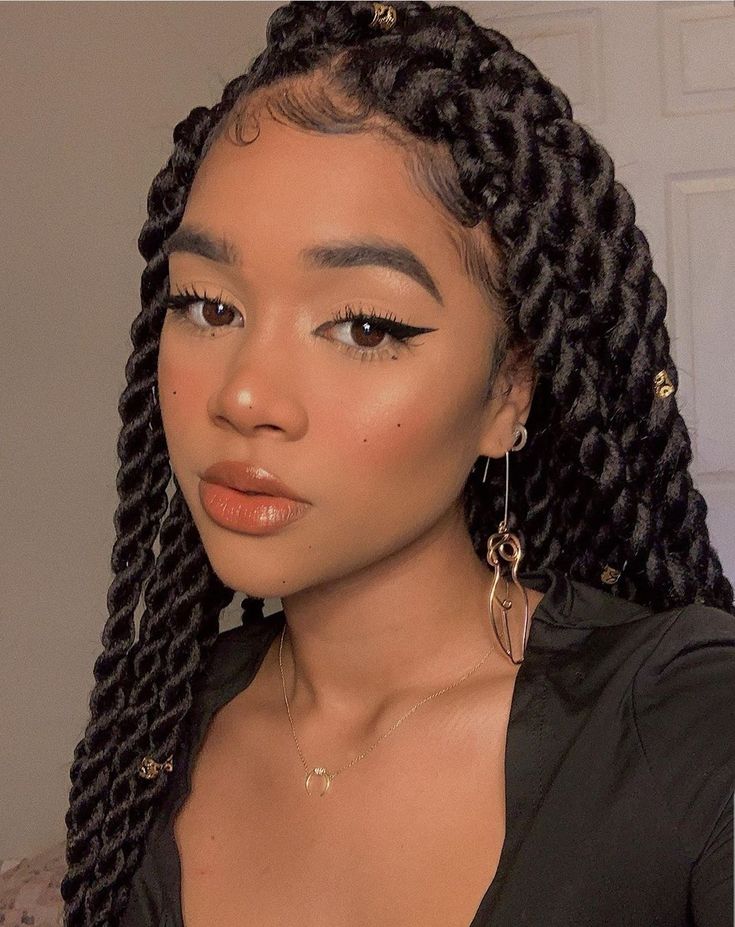 Black girls with twists and golden makeup @Keeahwah | Twist braid  hairstyles, Hair styles, Braided hairstyles