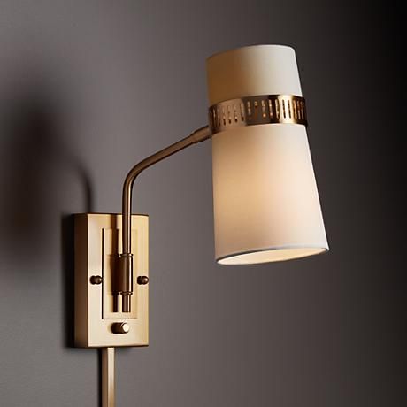 302 Best Sconces Images On Pinterest Wall Sconces, Outdoor Walls A plug-in wall lamp in a warm antique brass finish with a beige linen - 302 Best Sconces Images On Pinterest Wall Sconces, Outdoor Walls