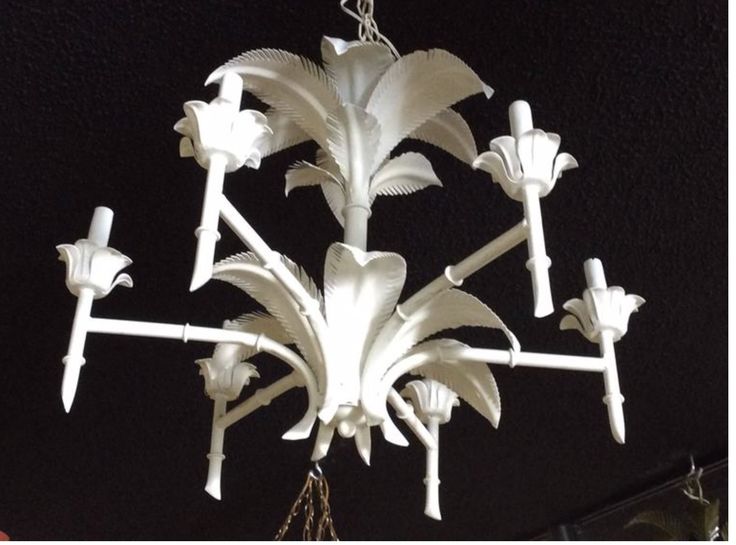 Sold Palm Tree Frond Leaf Leaves Metal Faux Bamboo Chandelier Beach Tropical Trees Bamboo Chandelier, Metal Palm Tree Bamboo Chandelier
