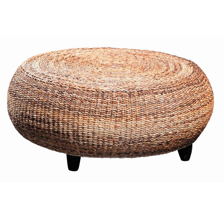 Round Seagrass Ottoman Wicker Coffee Table Rattan Wicker Ottoman Coffee Table, Round Wicker Ottoman With Legs