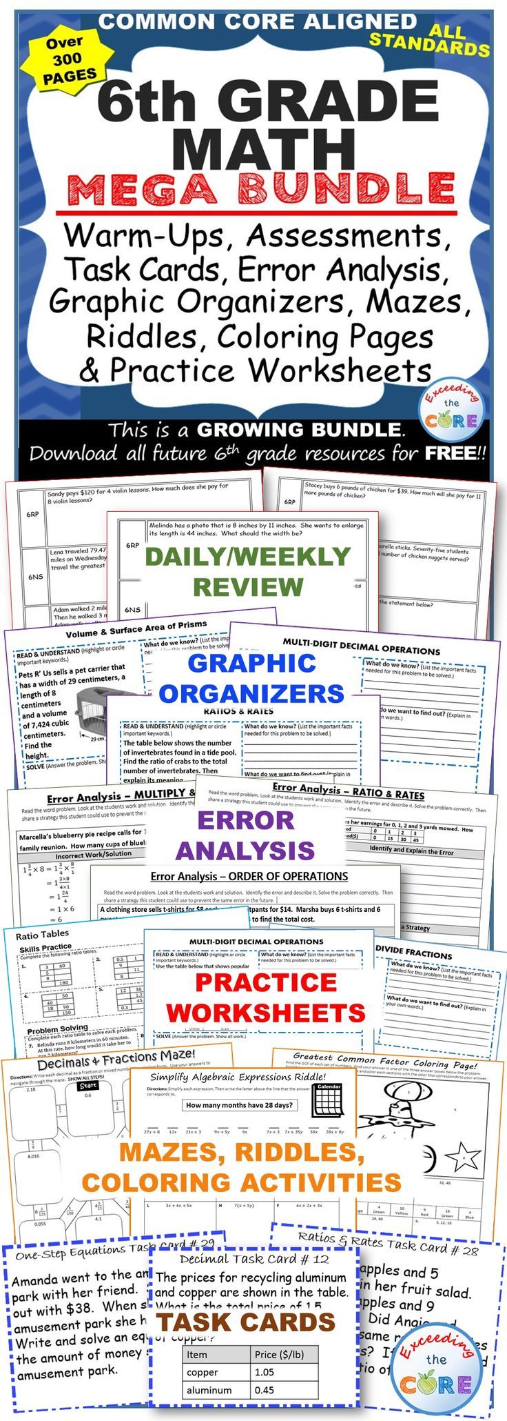 worksheet Common Core Math Worksheets 6th Grade best 25 6th grade worksheets ideas on pinterest year 6 maths math common core assessments warm ups task cards error analysis