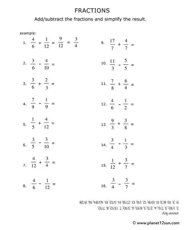 Free Printables For Kids Math Fractions Worksheets Adding And Subtracting Fractions Fractions Worksheets