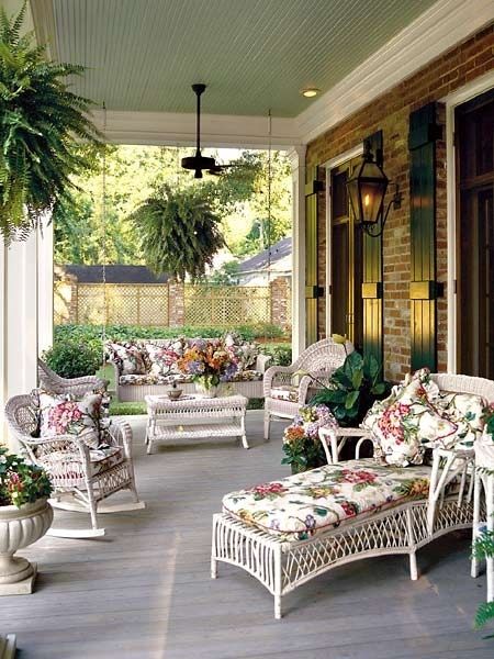 681 Best Beautiful Porches And Patios Images On Pinterest Beautiful Southern Porch With Fl Outdoor Furniture Covers Traditional Ceiling Fan And Blue Which Helps Deter Mosquitoes