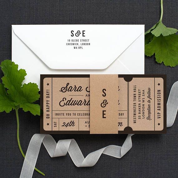 This fun ticket design is the perfect way to invite your guests to your spectacular day! The wording can all be customised, so just by changing the text – eg. one night only, world premiere, boarding pass, etc – this simple design would suit so many themes: > music / concert ticket >