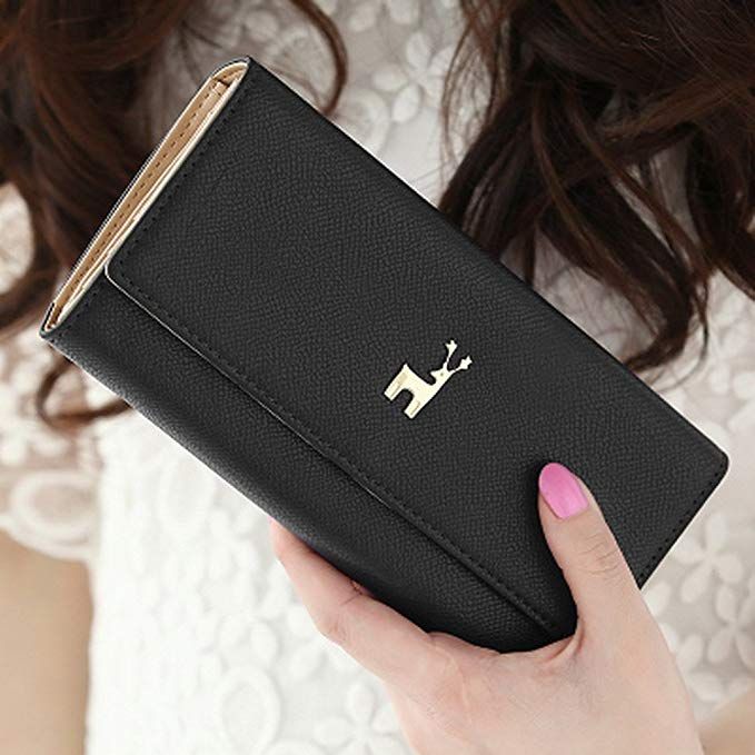 Damen PU Leder Geldbörse Lang Portemonnaie Geldbeutel Clutch-Tasche Brieftasche