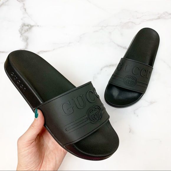 gucci logo rubber slide sandal review