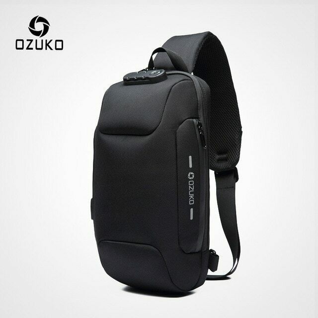 Men Anti-Theft USB Bag Chest Bag Oxford Cloth Outdoor Shoulder Bag Messenger Bag