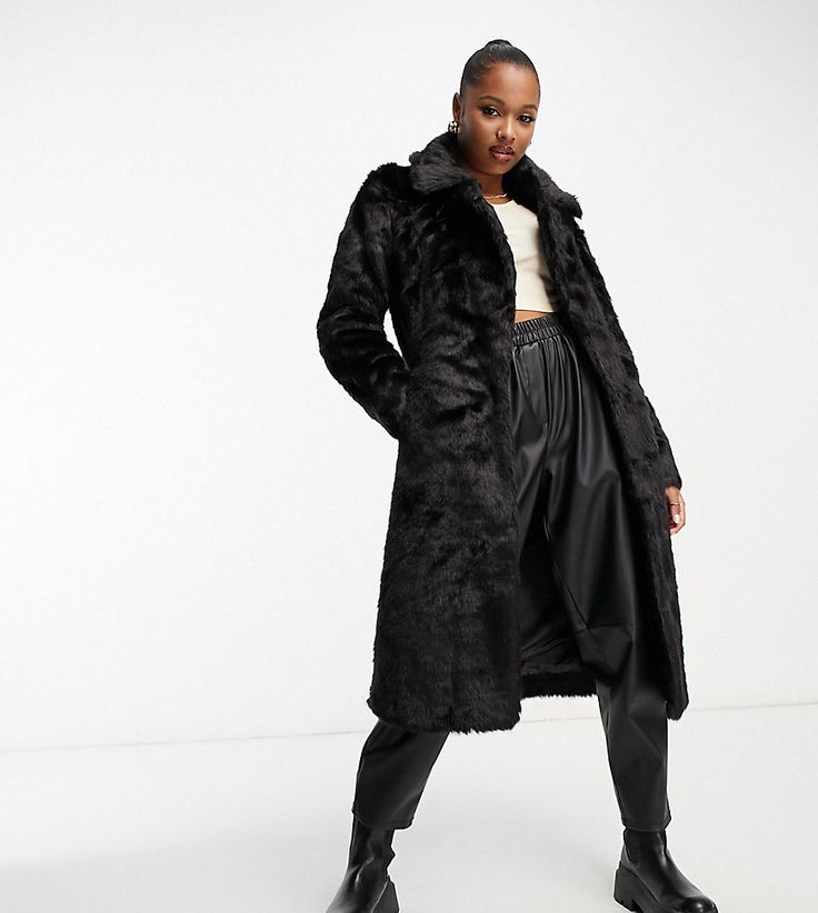 Urbancode faux fur top coat with collar