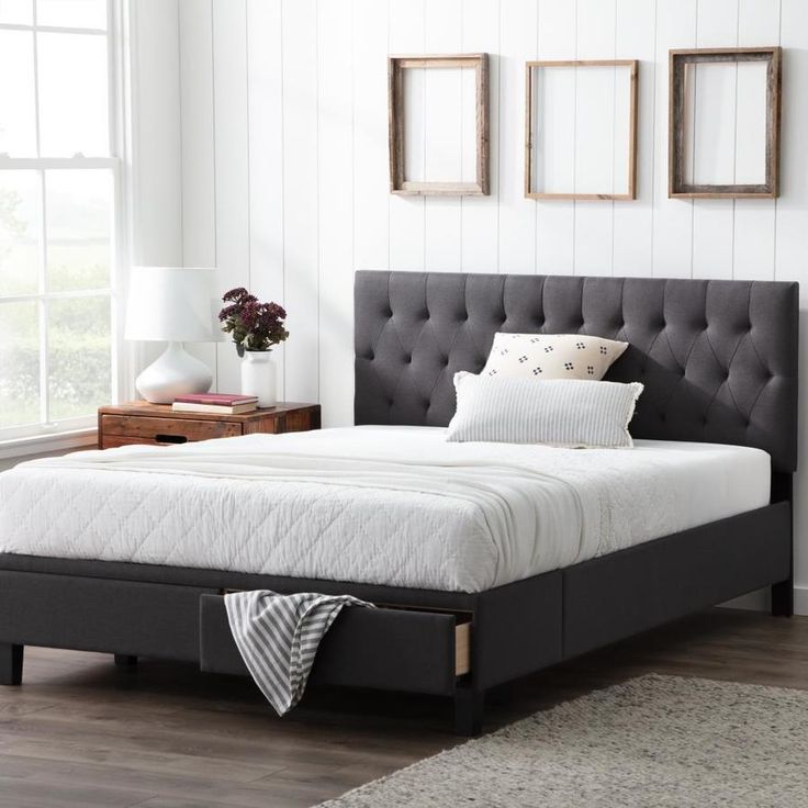 Brookside Anna Charcoal King Platform Bed With Storage Com Drawers Upholstered Upholstered Storage Bed Platform, Black King Platform Bed Frame