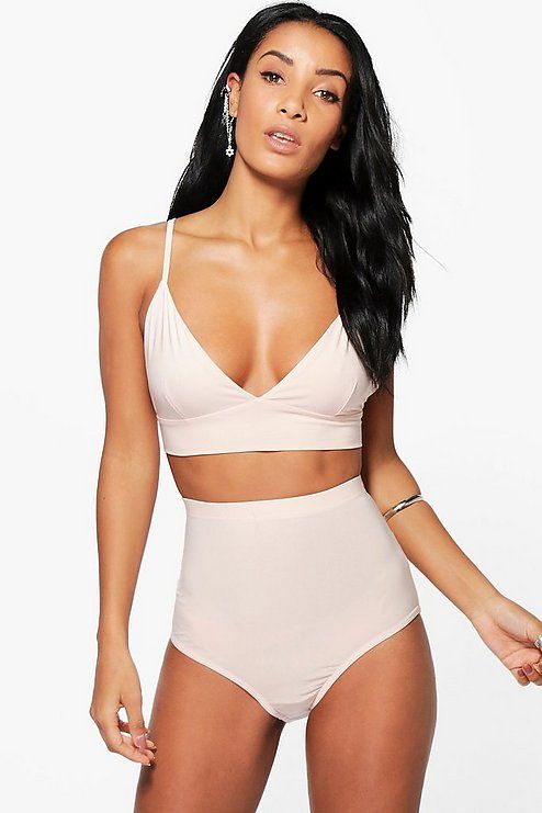 Womens Nude Slinky Triangle Bralet & Hotpant Co-Ord
