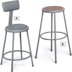 Economical Shop Stools - Letter B only, 18"H without the back by C $42.20. Economical Shop Stools are ruggedly built for lasting service in industrial and shop applications. Frame is electrically seam welded 18-ga., 7/8" O.D. tubular steel. Cross-braced legs are welded into a single unit. Tubular footrest ring has four spot-welds at each connection for increased rigidity. Optional cushioned back adjusts 2" horizontally and vertically. (A) adjustable-height stools have ...