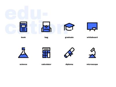 Education Icons In Blue Filled Style