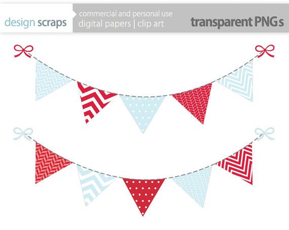Muted Brights Bunting Clipart Banner Flag Clip Art Graphics Commercial Use OK Great for Logos