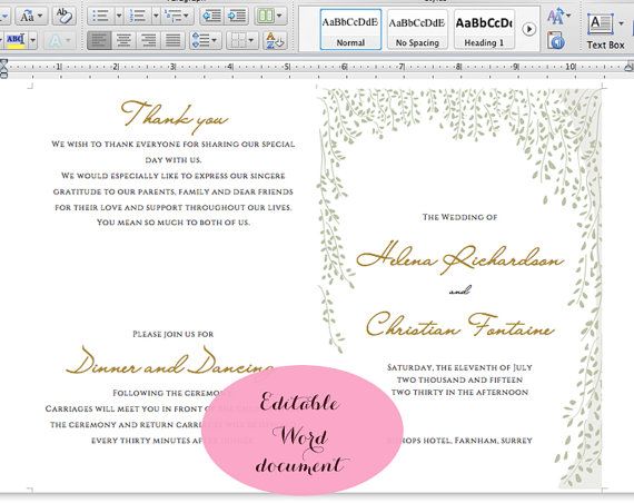 wedding order of service template