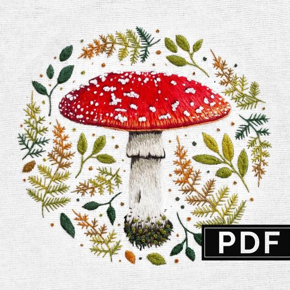 Mushroom Hand Embroidery Pattern Needlepainting Tutorial