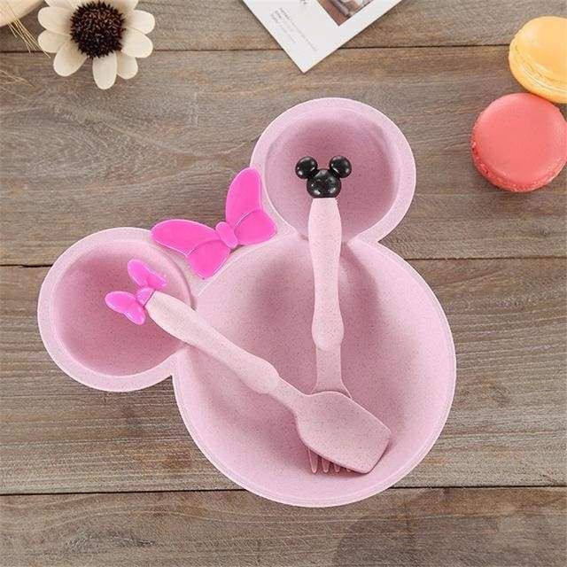 3Pcs Baby Bamboo Tableware Solid Feeding Dishes Children Food Dinnerware Set NEW