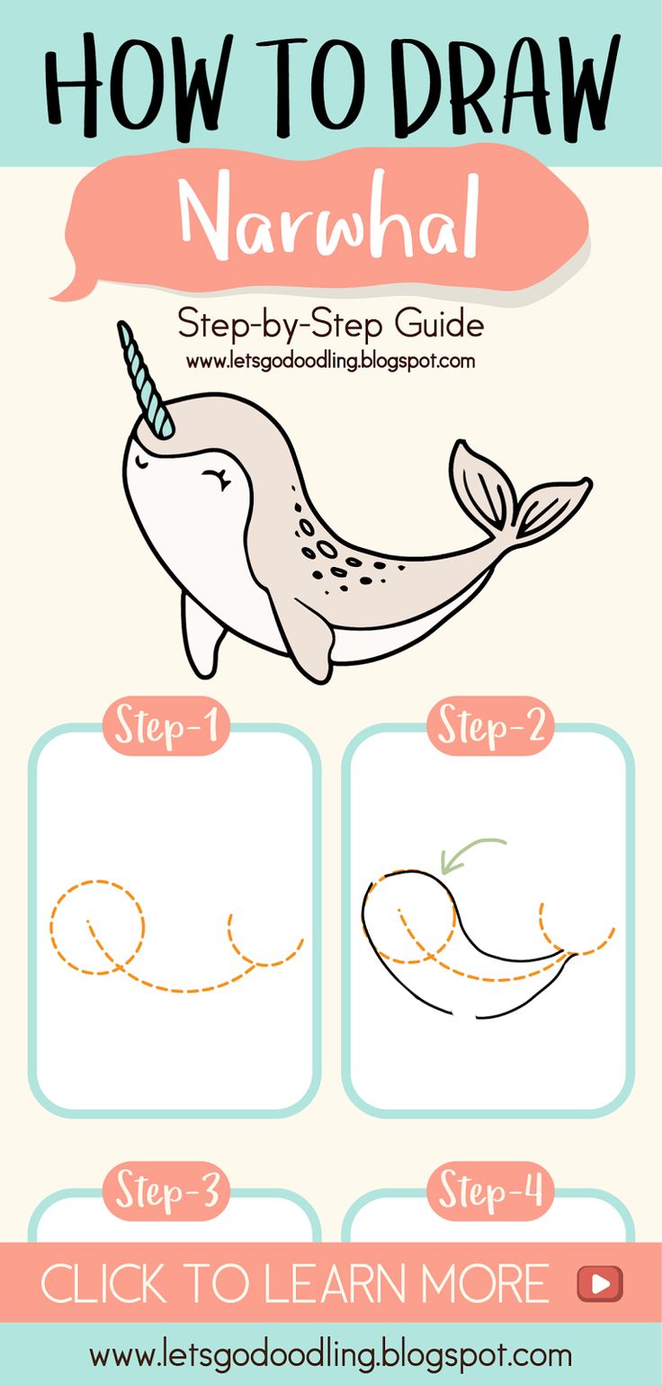 how to draw cute narwhal easy step by step drawing tutorials youtubechannel