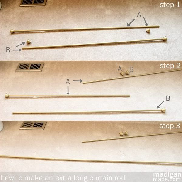 How To Create One Long Curtain Rod From Two Smaller Ones Extra Rods Curtains Extra Long Curtain Rods, How To Connect Curtain Rods