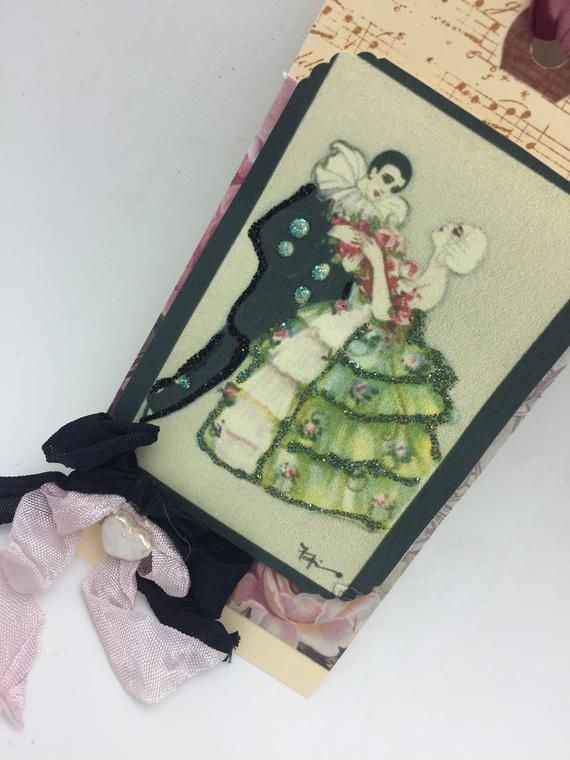 Enjoy the Journey sentiment card Gift Hang Tag Garden tea cup mixed media art junk journal card clown and ballerina vintage collage picture