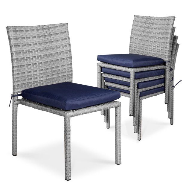 Best Choice S Set Of 4 Stackable Outdoor Patio Wicker Chairs W Cushions Uv Resistant Finish Brown Red Com Dining Minimalist Chair Wicker Chairs Outdoor Dining, Stackable Wicker Chairs With Cushions