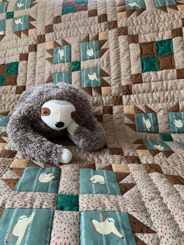 Sloth patchwork baby quilt Unisex baby blanket Gender neut
