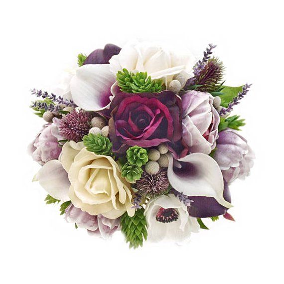 Real Touch Lavender Blush Pink Peonies Picasso Plum Calla Lilies Anemones Bridal Bouquet Bridesmaids Bouquets Wedding Flowers