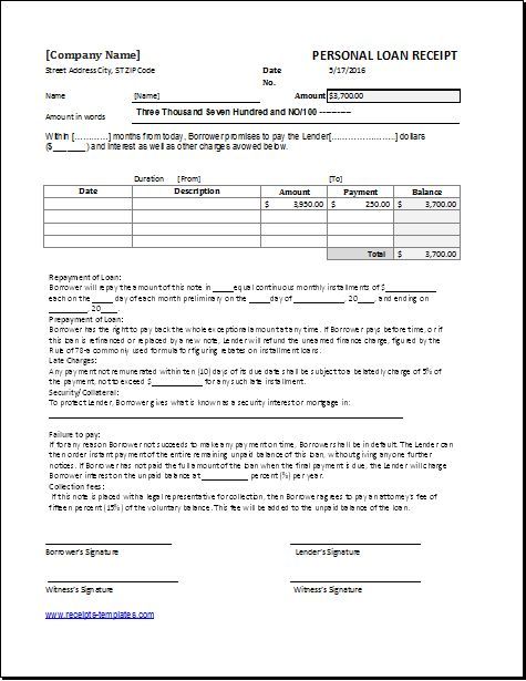 personal loan receipt template download at www receipts temp fast loan payment invoice template free