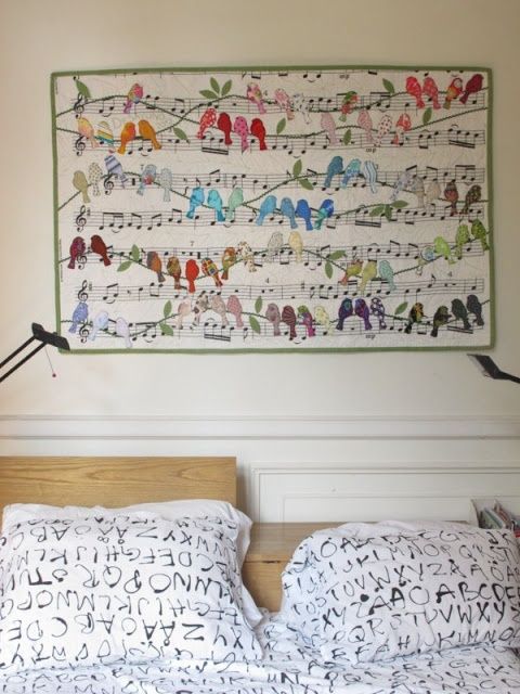inspiration: birds and musical notes quilt (I think the original source is somewhere here http ...