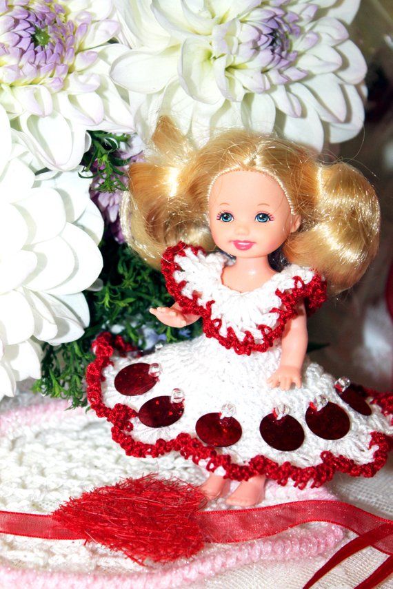 white Hand crocheted Mattel Kelly Doll Clothes