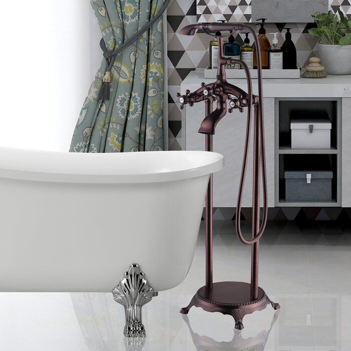Triple Handle Floor Mounted Clawfoot Tub Faucet Trim With Diverter And Handshower Freestanding Tub Filler Clawfoot Tub Faucet Tub Filler