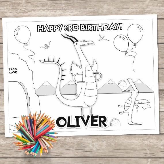 Dragons Love Tacos Personalized Birthday Party Coloring Page Dragons