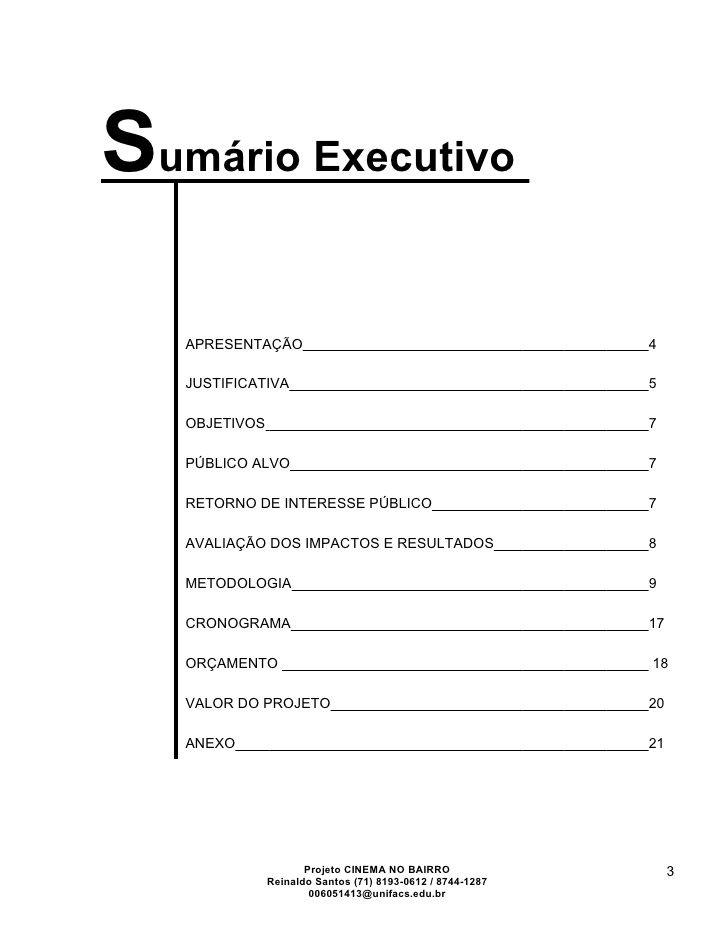 Exemplo de sumario executivo plano de negocios