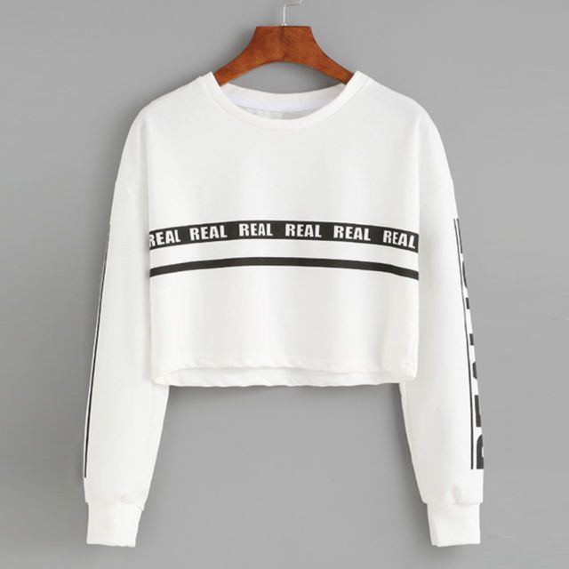 POTO Women Pullover Tops,Womens Letter Print Sweatshirt Solid Crop Top Hoodis Teen Girls Fashion Long Sleeve Tee Shirts
