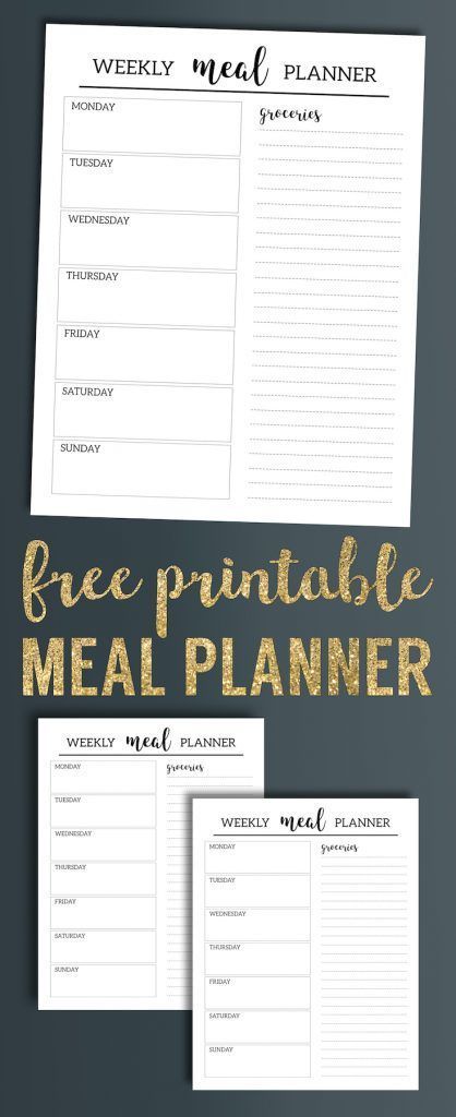 Free Printable Meal Planner Template. Weekly dinner menu plan DIY with grocery list included. Prep & organize daily meals and shopping list. #papertraildesign #mealplanning #mealprepping #weeklymealprep
