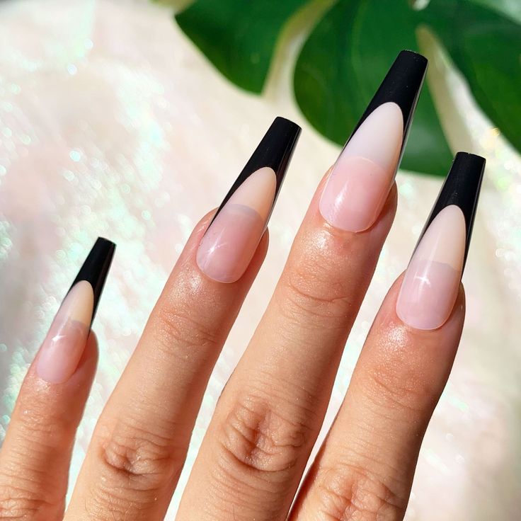 Classic Black French Press On Nails Coffin In 2022 Glue Fake Manicure - Diy Fake Nails No Kit Classic Black French Press On Nails Coffin In 2022 Glue Fake Manicure - Diy Fake Nails No Kit