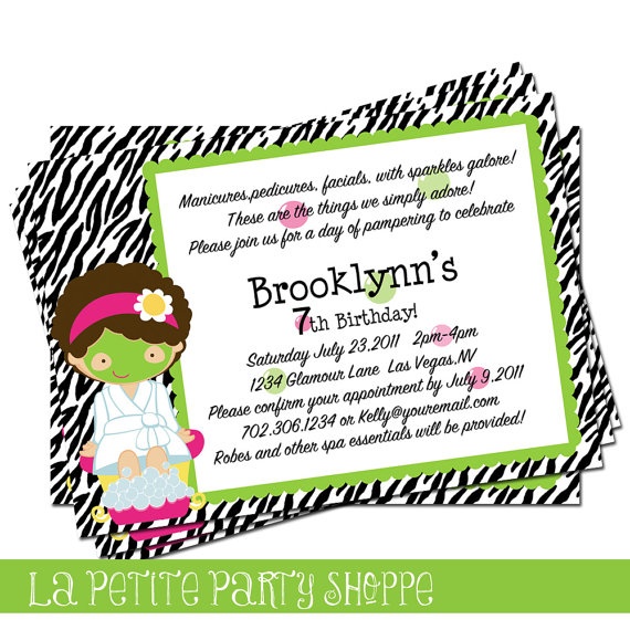 Kid Spa Party Invitation Spa Diva Birthday Party Pinterest