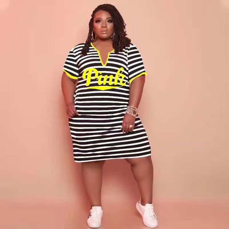 Sexy Plus Size Dresses for Women Stripes Wrap V Neck Large Bust Summer  Short Sleeve Midi Dress Short