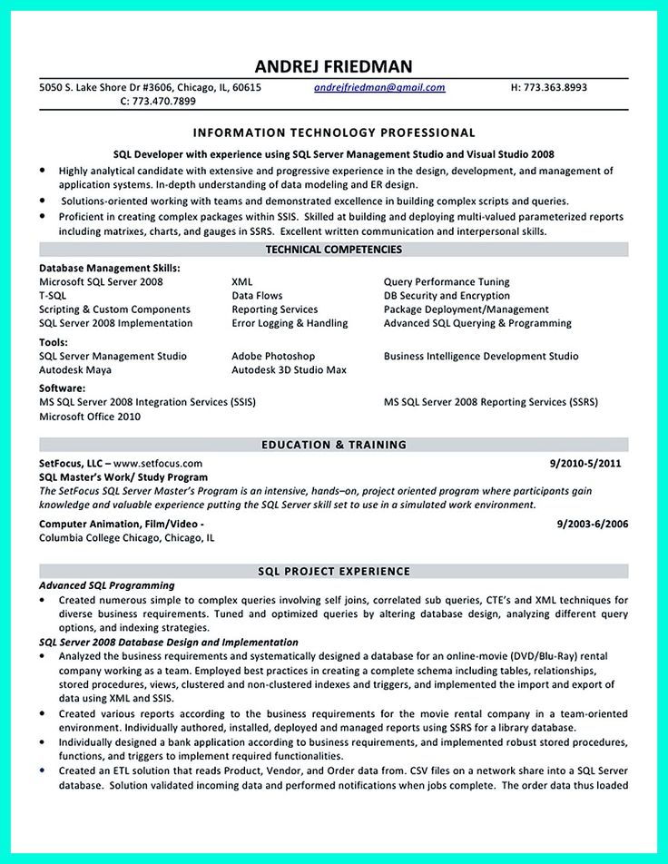 Database developer resume here can be used by professionals to prove their skills and track record so they will get applied easily. In this resume, da... database developer resume