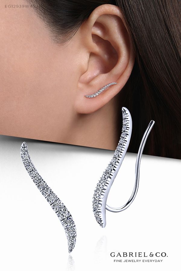 Hypoallergenic Cubic Zirconia Post Jewelry for Women Teen Girl Crawler Earrings 925 Sterling Silver Ear Cuffs Climber Curved Bar Studs