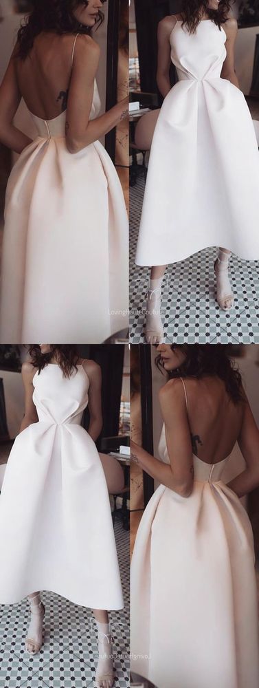 A-Line ball gowns Spaghetti Straps prom dress Backless Tea-Length party dress White Prom Dress with Pockets C234 from cutedressy A-Line ball gowns Spaghetti Straps prom dress Backless Tea-Length party dress White Prom Dress with Pockets C234 from cutedressy