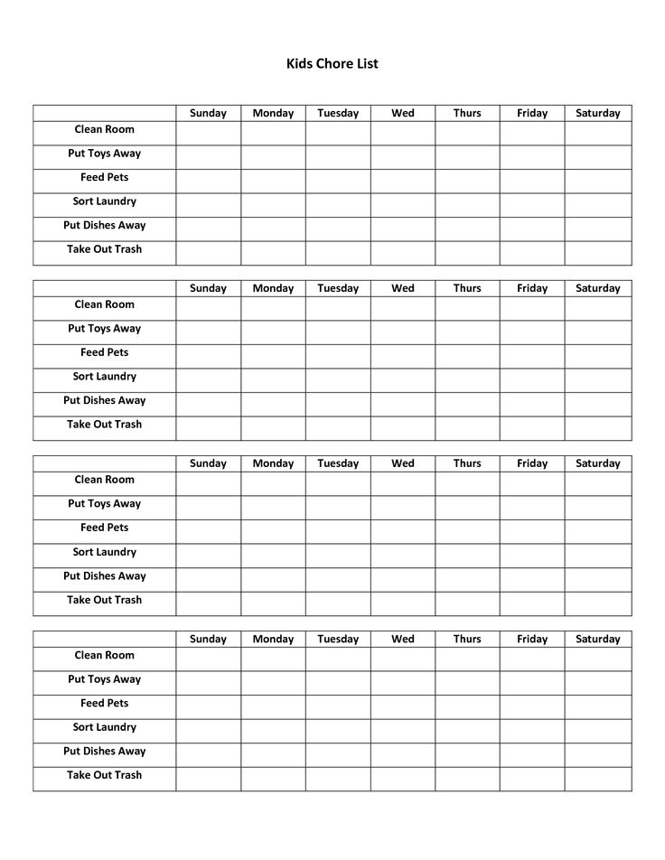 weekly house chore list