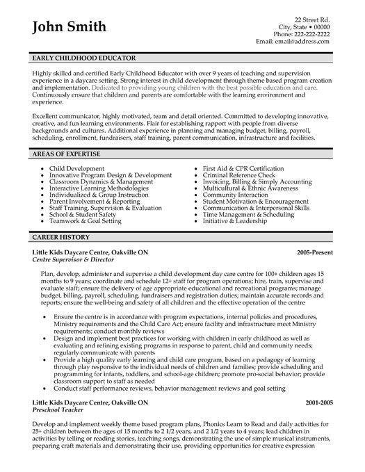 Click Here to Download this Early Childhood Educator Resume Template! http://www.resumetemplates101.com/Education-resume-templates/Template-65/