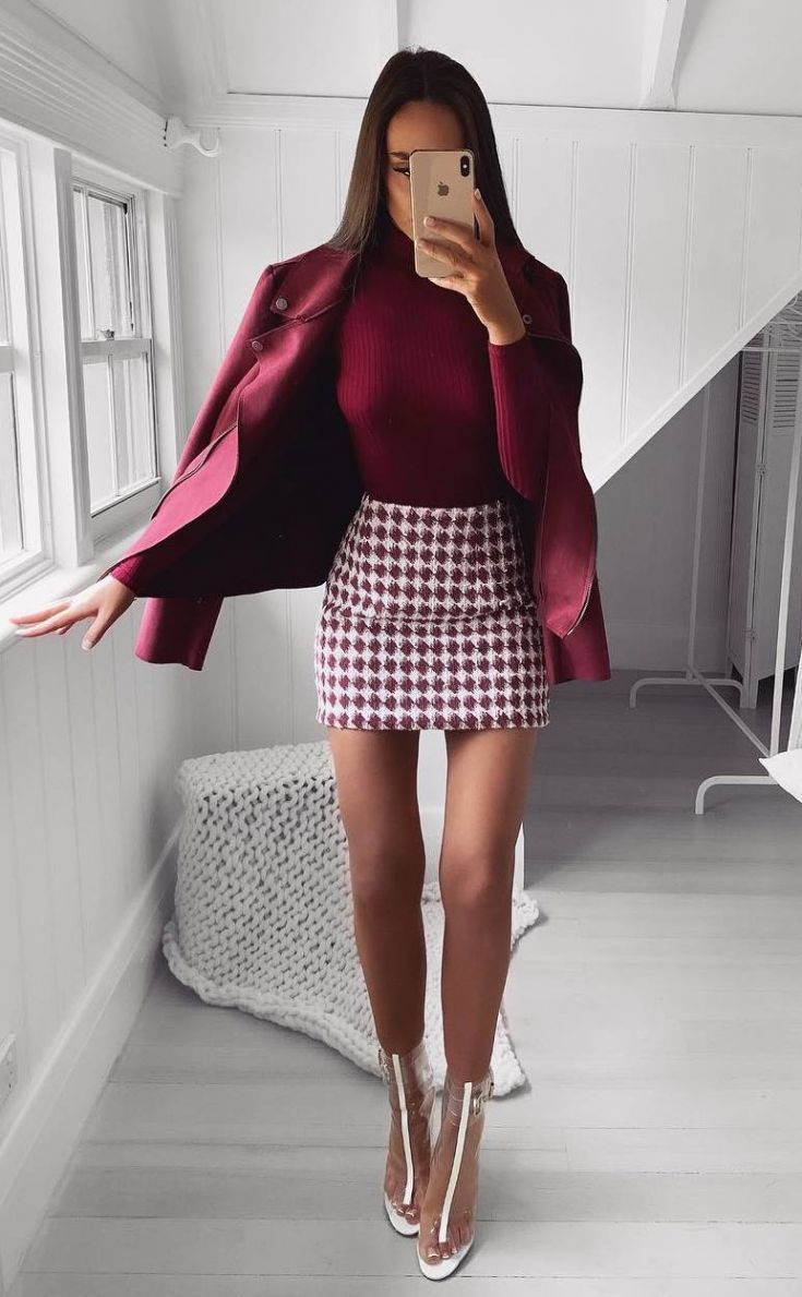 fashion trends | blazer + burgundy top + skirt + boots fashion trends | blazer + burgundy top + skirt + boots