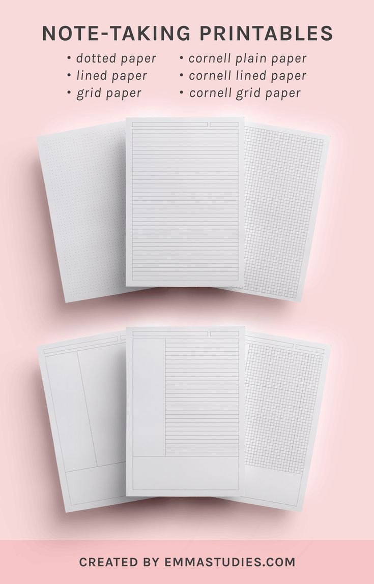 Note-taking printablesI’ve decided to put together a selection of note-taking printables for you all who are heading back to school! I’ve included dotted, grid/graph, lined paper, and Cornell method papers in plain, lined and grid. All the six pages...